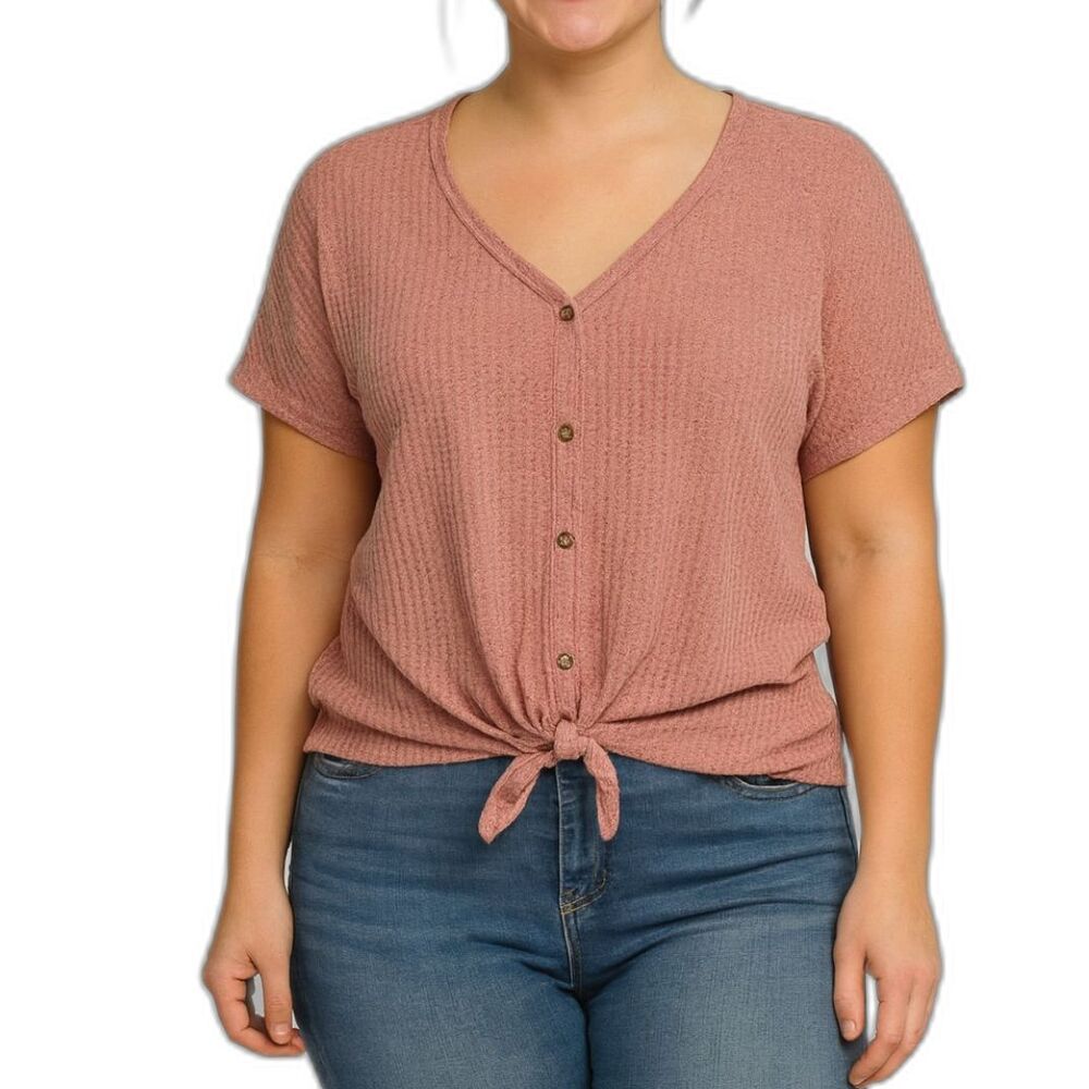 Miholl Women’s Button-Down Waffle-Knit Tie Front Top | Medium